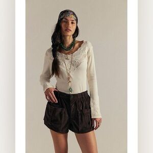NWT Free People We The Free Shot Caller Corduroy Shorts in Espresso Brown - S